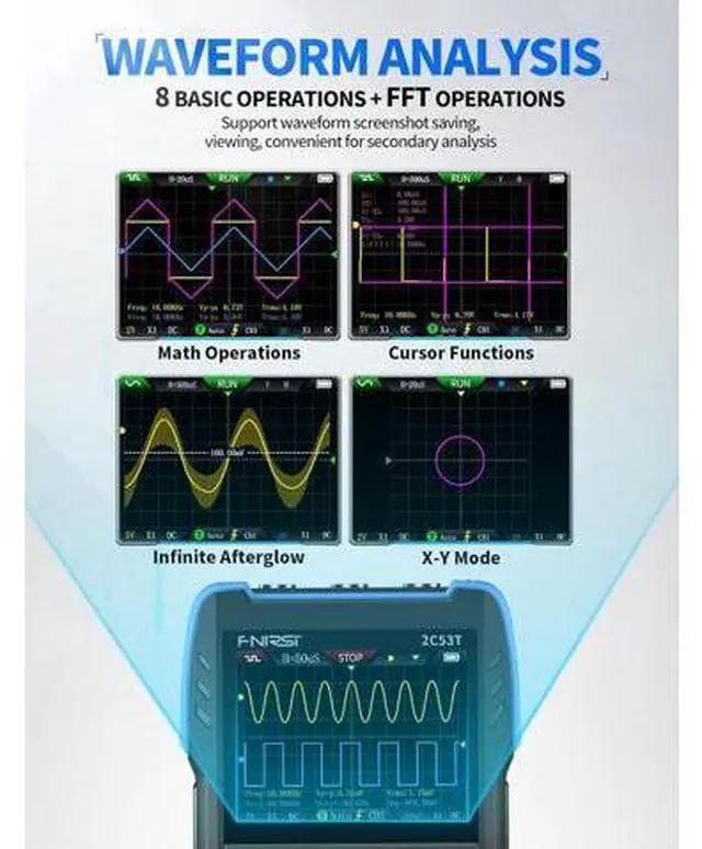 Alt view image 4 of 7 - 2C53T Upgraded Handheld Oscilloscope, 50MHz Bandwidth, 250MS/s Sampling Rate, 20000 Counts, 3IN1 Digital Oscilloscope Multimeter DDS Generator, Voltage, Current, Capacitor, Resistor, Diode Test