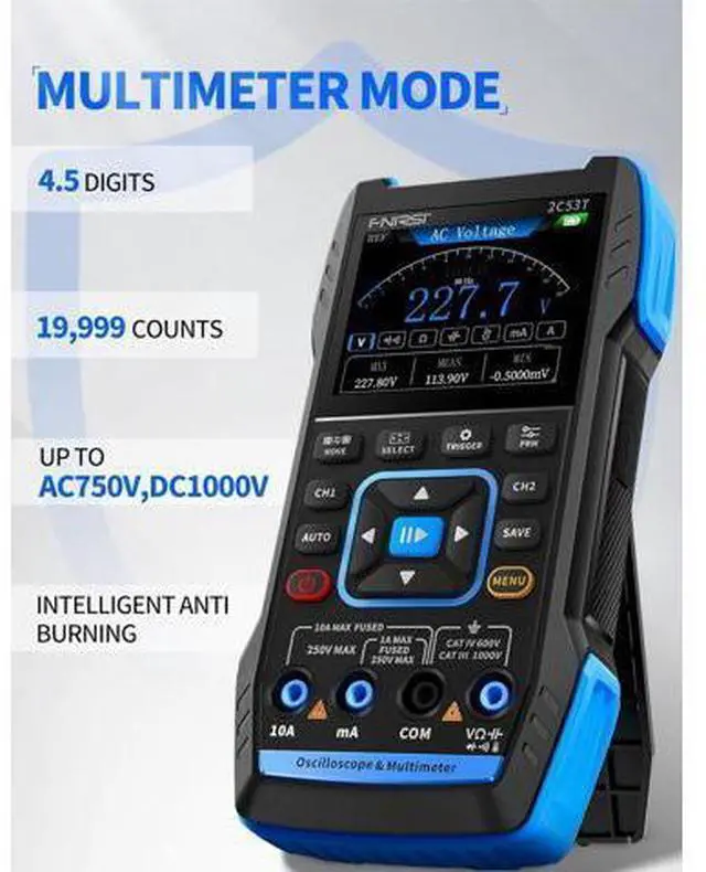 Alt view image 6 of 7 - 2C53T Upgraded Handheld Oscilloscope, 50MHz Bandwidth, 250MS/s Sampling Rate, 20000 Counts, 3IN1 Digital Oscilloscope Multimeter DDS Generator, Voltage, Current, Capacitor, Resistor, Diode Test