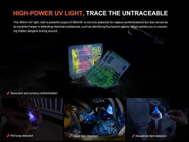 Alt view image 4 of 7 - E06R 700 Lumen 3-in-1 EDC Keychain Flashlight, USB-C Rechargeable, Includes UV Light and Organizer (Graffiti)