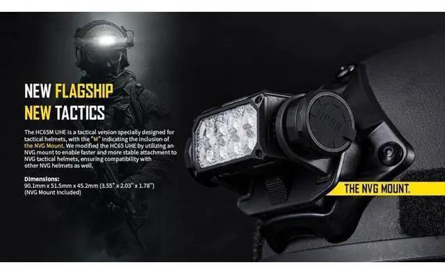 Alt view image 5 of 6 - HC65M UHE 2000 Lumen Tactical Helmet Light Headlamp, NVG Mountable USB-C Rechargeable with Red and White Lights