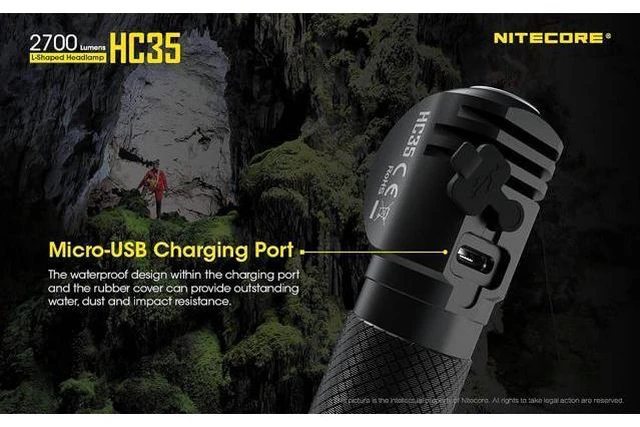 Alt view image 5 of 7 - HC35 2700 Lumen USB Rechargeable L-Shape Detachable Headlamp Flashlight with QC3.0 Quick Charge Wall Adapter