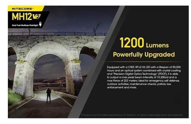 Alt view image 3 of 7 - MH12 v2 1200 Lumen USB-C Rechargeable Tactical Flashlight with LumenTac Organizer