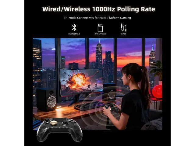 Alt view image 5 of 7 - RG G01 Interactive Screen Wireless Gaming Controller Compatible with PC/Steam/Linux/Android/Switch/IOS 2.4G Wireless Bluetooth Controller Gamepad Hall Effect Triggers(Black)