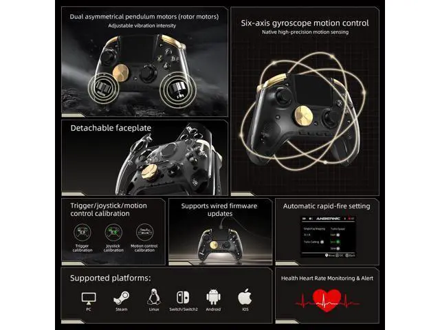Alt view image 4 of 7 - RG G01 Interactive Screen Wireless Gaming Controller Compatible with PC/Steam/Linux/Android/Switch/IOS 2.4G Wireless Bluetooth Controller Gamepad Hall Effect Triggers(Black)