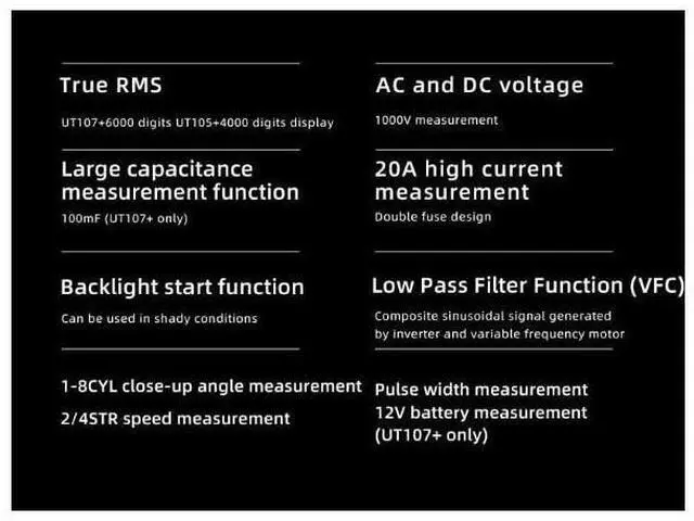 Alt view image 6 of 7 - Multimeter clamp Meter UT105+ UT107+ UT105 UT107 Automotive Multimeter AC DC Voltage Current Resistance Circuit Capacitor Frequency Temperature Tester(UT107+)