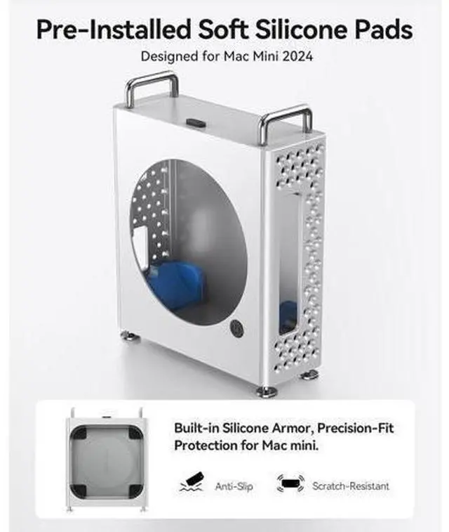 Alt view image 3 of 7 - MiniPro Aluminum Stand for Mac mini M4/M4 Pro, Vertical Mount Holder Case, Durable Mini PC Accessories for Mac mini M4 (MS10)