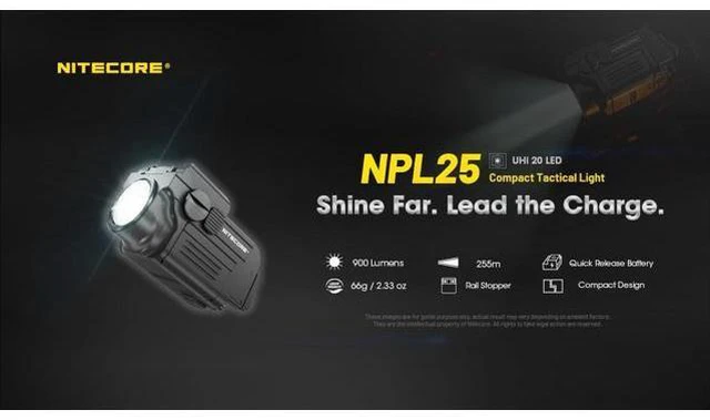 Alt view image 4 of 6 - NPL25 900 Lumen Compact Weaponlight, USB Rechargeable Magnectic Charging, Rail Mounted Tactical Flashlight with Adjustable Sliding Rail