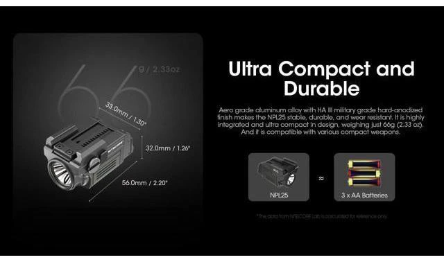 Alt view image 5 of 6 - NPL25 900 Lumen Compact Weaponlight, USB Rechargeable Magnectic Charging, Rail Mounted Tactical Flashlight with Adjustable Sliding Rail