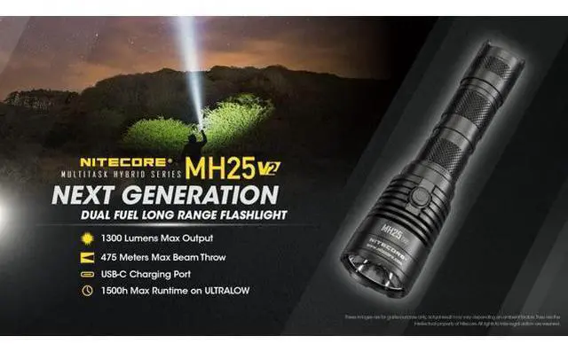 Alt view image 3 of 7 - MH25 v2 1300 Lumen 519 Yards Long Throw Tactical Flashlight, USB Rechargeable, with Lumentac Organizer