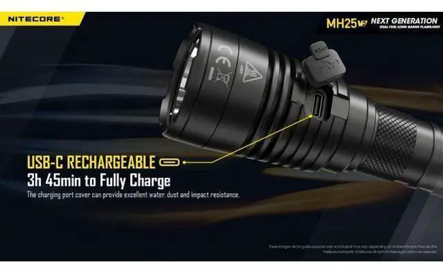 Alt view image 5 of 7 - MH25 v2 1300 Lumen 519 Yards Long Throw Tactical Flashlight, USB Rechargeable, with Lumentac Organizer