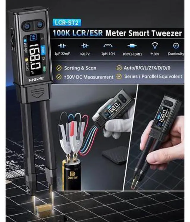 Alt view image 2 of 7 - LCR-ST2 100kHz LCR ESR Meter Tweezer, SMD & Through-Hole Component Tester, Auto Sort Compare, Resistor, Inductor, Diode, Capacitor Tester, Measures Voltage & Continuity, Full-Band Scan