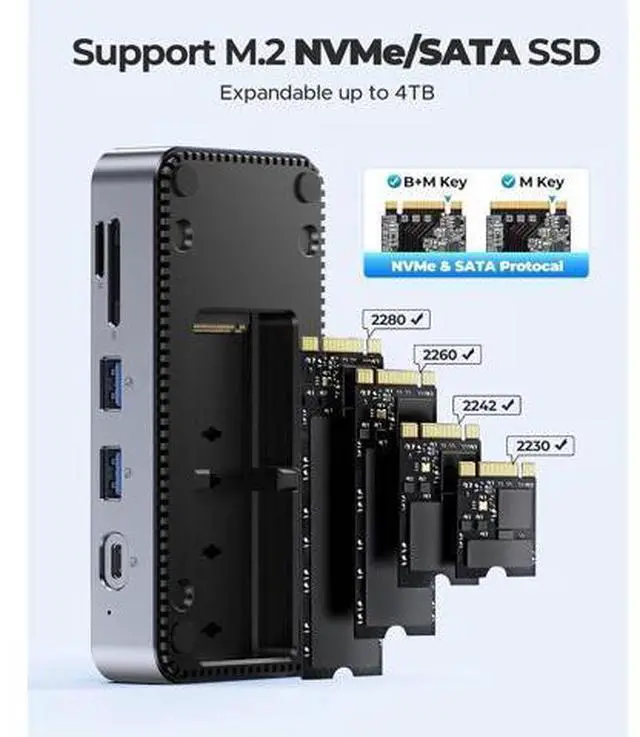 Alt view image 4 of 7 - 10-in-1 USB C HUB with SSD Enclosure Built-in Cooling Fan with NVMe/SATA, HDMI 4K@60Hz,10Gbps/5Gbps USBA/C, Gigabit Ethernet, SD/TF 3.0 Ports, Compatible with Windows/Mac/Dell/HP