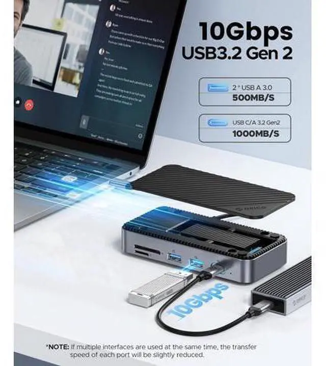 Alt view image 5 of 7 - 10-in-1 USB C HUB with SSD Enclosure Built-in Cooling Fan with NVMe/SATA, HDMI 4K@60Hz,10Gbps/5Gbps USBA/C, Gigabit Ethernet, SD/TF 3.0 Ports, Compatible with Windows/Mac/Dell/HP