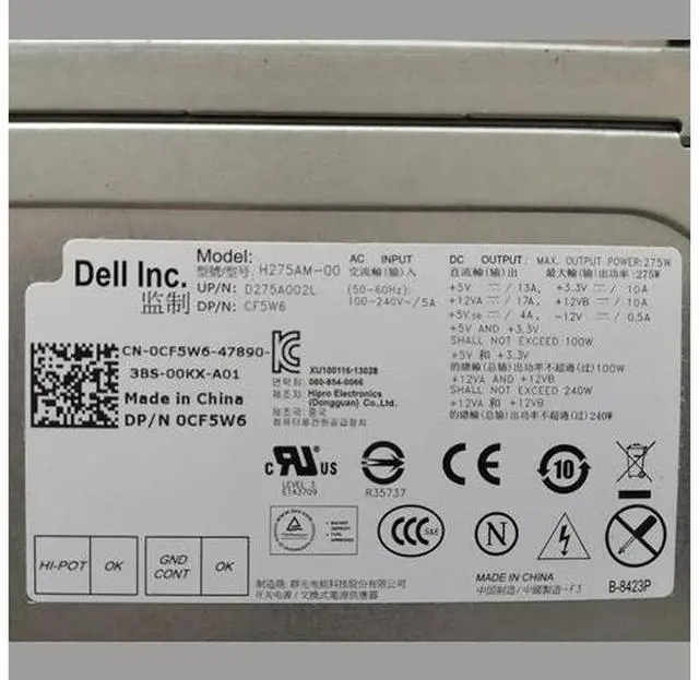 Alt view image 2 of 3 - CF5W6 56DXG 61J2N 841Y4 84J9Y H275AM-00 275W Power Supply for Optiplex 3010 7010 9010 MT