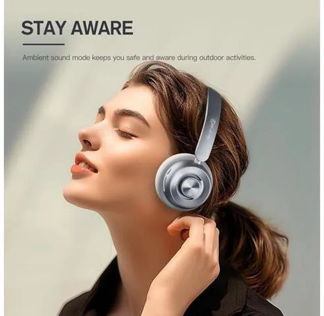 Alt view image 5 of 7 - R1 Pop Wireless On Ear Bluetooth Headphones 75H Playtime APP Custom EQ Noise Isolation Built-in Mic Lightweight for Workout Traval Gaming (Silver)