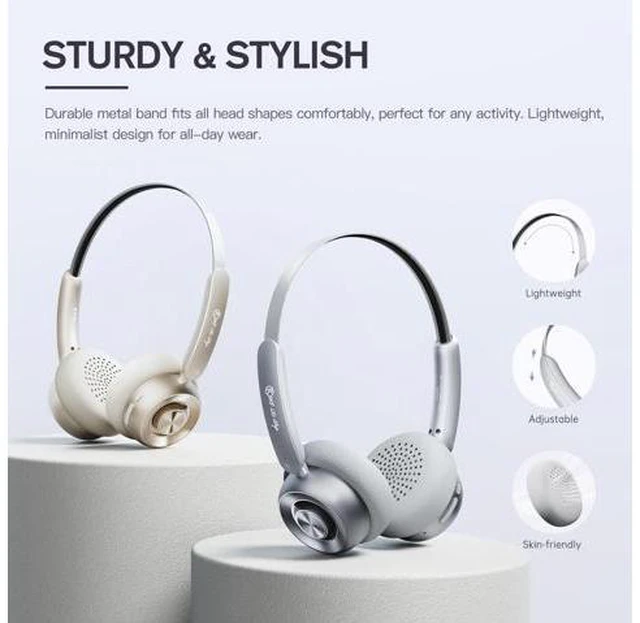 Alt view image 2 of 7 - R1 Pop Wireless On Ear Bluetooth Headphones 75H Playtime APP Custom EQ Noise Isolation Built-in Mic Lightweight for Workout Traval Gaming (Silver)