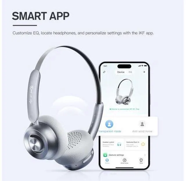 Alt view image 7 of 7 - R1 Pop Wireless On Ear Bluetooth Headphones 75H Playtime APP Custom EQ Noise Isolation Built-in Mic Lightweight for Workout Traval Gaming (Silver)