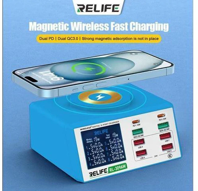 Alt view image 2 of 7 - RL-309AW RL-309A 8-port Digital Display 100W high power Charger Multifunction Mobile Phones Tablets Laptops Smart Fast Charging Tools(RL-309A)