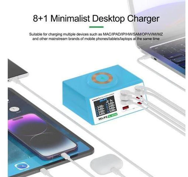 Alt view image 4 of 7 - RL-309AW RL-309A 8-port Digital Display 100W high power Charger Multifunction Mobile Phones Tablets Laptops Smart Fast Charging Tools(RL-309A)