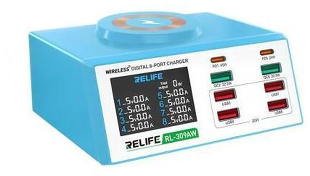 Main image of RL-309AW RL-309A 8-port Digital Display 100W high power Charger Multifunction Mobile Phones Tablets Laptops Smart Fast Charging Tools(RL-309A)