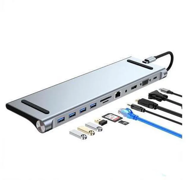 Main image of USB C Hub 11 In 1 Type C Dock 3.0 Splitter Multiport Adapter 4K HDMI-compatible RJ45 SD/TF VGA PD