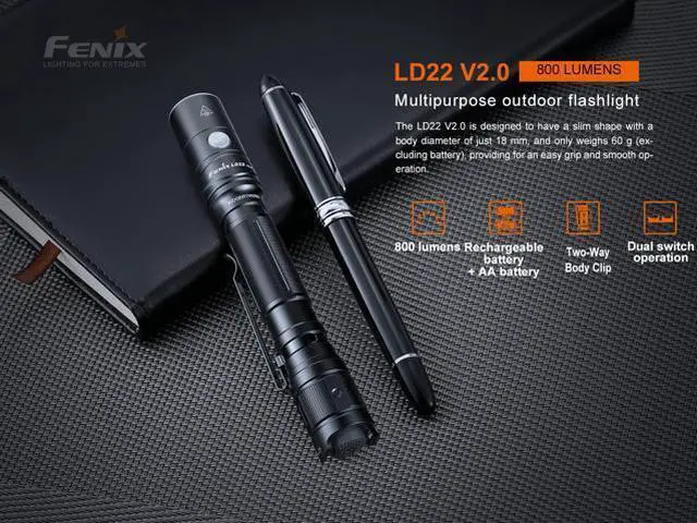 Alt view image 6 of 7 - LD22 v2.0 2X AA Rechargeable Flashlight, 800 Lumen | Rechargeable Penlight, EDC, Compatible with 2x Alkaline Batteries