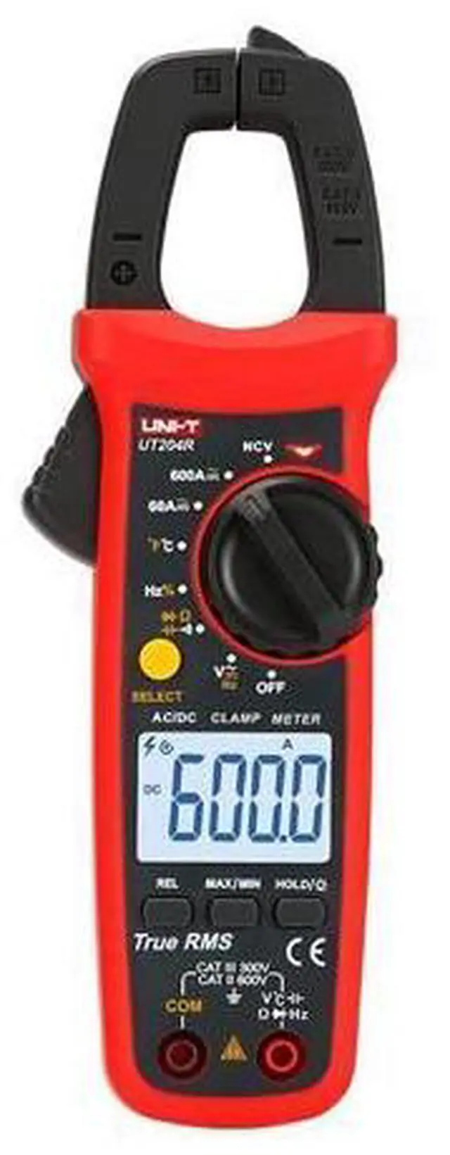 Main image of UT204R Digital Clamp Meter True RMS 600A AC/DC Current Clamp, Measures Voltage Capacitance Resistance Frequency Temperature, CAT III 600V, Portable Compact Design