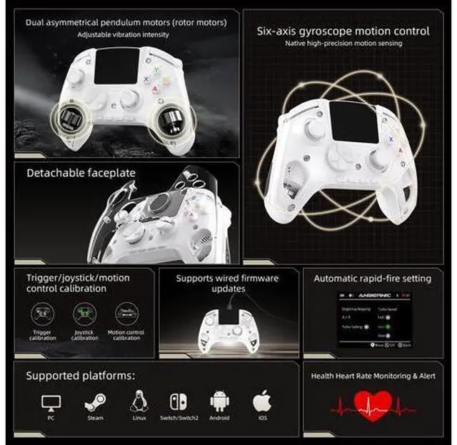 Alt view image 4 of 7 - RG G01 Interactive Screen Wireless Gaming Controller Compatible with PC/Steam/Linux/Android/Switch/IOS 2.4G Wireless Bluetooth Controller Gamepad Hall Effect Triggers(White)