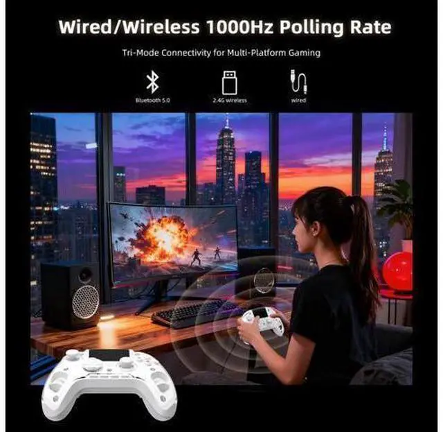 Alt view image 5 of 7 - RG G01 Interactive Screen Wireless Gaming Controller Compatible with PC/Steam/Linux/Android/Switch/IOS 2.4G Wireless Bluetooth Controller Gamepad Hall Effect Triggers(White)
