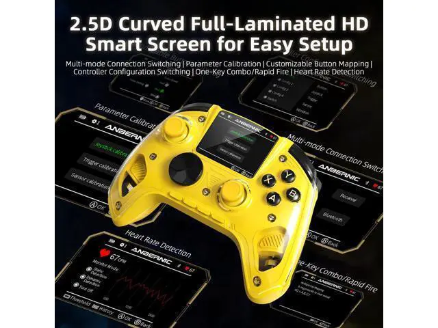 Alt view image 3 of 7 - RG G01 Interactive Screen Wireless Gaming Controller Compatible with PC/Steam/Linux/Android/Switch/IOS 2.4G Wireless Bluetooth Controller Gamepad Hall Effect Triggers(Yellow)