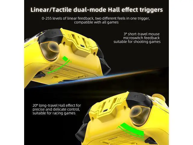Alt view image 4 of 7 - RG G01 Interactive Screen Wireless Gaming Controller Compatible with PC/Steam/Linux/Android/Switch/IOS 2.4G Wireless Bluetooth Controller Gamepad Hall Effect Triggers(Yellow)
