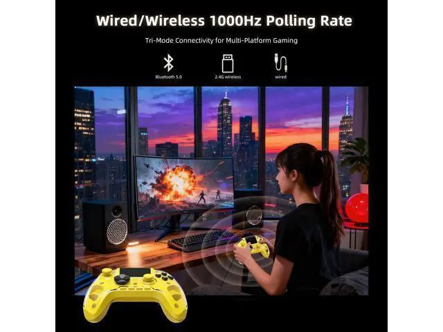 Alt view image 6 of 7 - RG G01 Interactive Screen Wireless Gaming Controller Compatible with PC/Steam/Linux/Android/Switch/IOS 2.4G Wireless Bluetooth Controller Gamepad Hall Effect Triggers(Yellow)