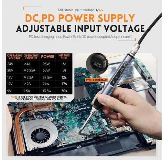 Alt view image 5 of 6 - Soldering Iron Kit, DC/PD(96W/65W) Mini Digital Soldering Iron, 180-780 Fast Heating, 6 Soldering Tips, Digital OLED Screen Display, Auto Sleep (With Power Adapter)