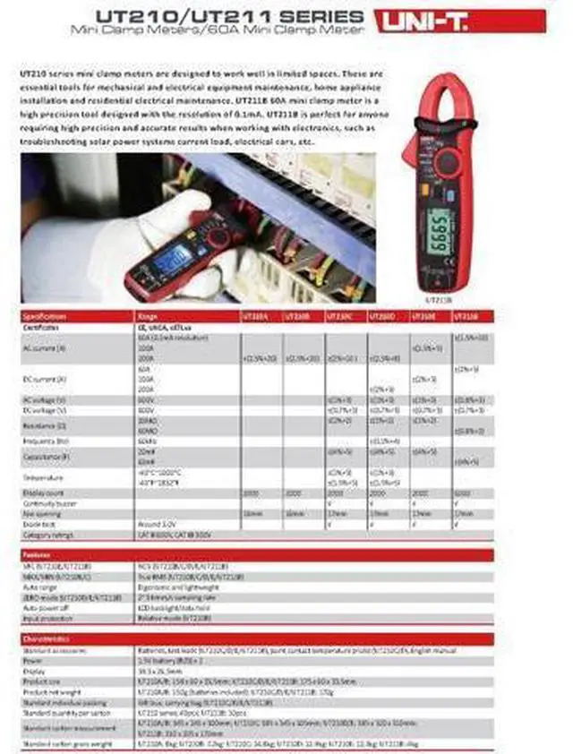 Alt view image 5 of 5 - UT210D Mini Clamp Meter, AC/DC Current Tester with Peak Hold & Data Hold, Measures DC Current from 0.1mA to 100A, True RMS, NCV, CAT III 600V for Inrush Current, Motor & PCB Repair