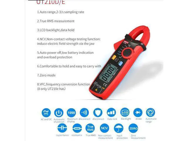 Alt view image 3 of 5 - UT210D Mini Clamp Meter, AC/DC Current Tester with Peak Hold & Data Hold, Measures DC Current from 0.1mA to 100A, True RMS, NCV, CAT III 600V for Inrush Current, Motor & PCB Repair