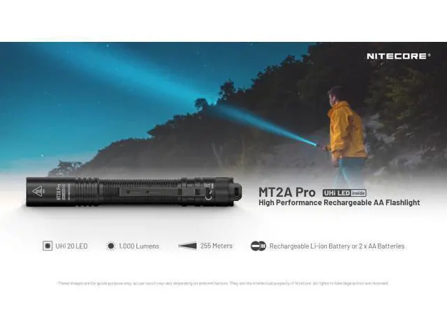 Alt view image 5 of 7 - MT2A Pro EDC Flashlight, 1000 Lumen, USB Rechargeable, 2X AA Battery Compatible Penlight with Carrying Holster