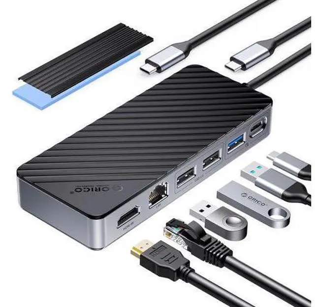 Main image of 8-in-1 USB C Docking Station with M.2 SSD Enclosure, USB-C Hub Fits M.2 NVMe/SATA SSD, 10Gbps, 4K@60Hz HDMI, 100W PD, Ethernet