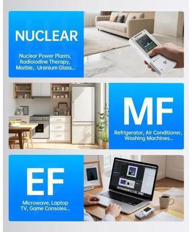 Alt view image 3 of 7 - GC-03 Geiger Counter Electromagnetic Detector, 3in1 Nuclear Radiation Detector EMF Meter, Not Support RF Detection, Handheld Rechargeable Radiation Dosimeter, Gamma Beta X-ray Monitor