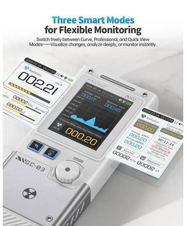 Alt view image 5 of 7 - GC-03 Geiger Counter Electromagnetic Detector, 3in1 Nuclear Radiation Detector EMF Meter, Not Support RF Detection, Handheld Rechargeable Radiation Dosimeter, Gamma Beta X-ray Monitor