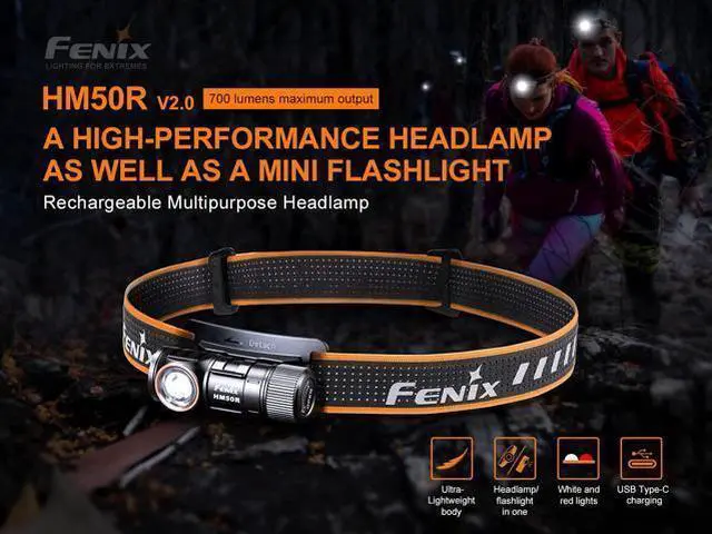 Alt view image 3 of 7 - HM50R v2.0 Headlamp, 700 Lumen USB-C Rechargeable Lightweight with White/Red Light, with Lumentac Organizer