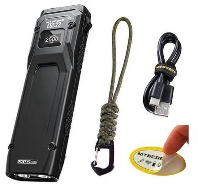Main image of EDC23 EDC Flashlight, 2500 Lumen Ultra-Slim Flat Shape USB-C Rechargeable Fast Charging with Digital OLED Display, Mechanical Lock Switch