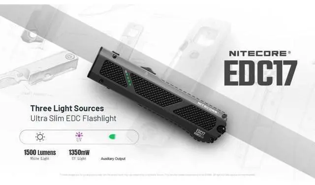 Alt view image 2 of 7 - EDC17 Multi-Function Flashlight,1500 Lumen LED with UV Inspection Light, Integrated Green Module, Slim Flat Stainless Steel Design, USB-C Rechargeable, Waterproof EDC Light