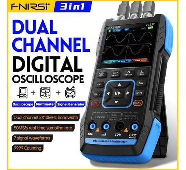 Alt view image 2 of 6 - 2C23T 3 in 1 Handheld Oscilloscope Multimeter DDS Generator, 2 Channels, 10MHz Bandwidth, 50MSa/s Sampling Rate, 10000 Counts, Voltage, Current, Capacitor, Resistor, Diode Test