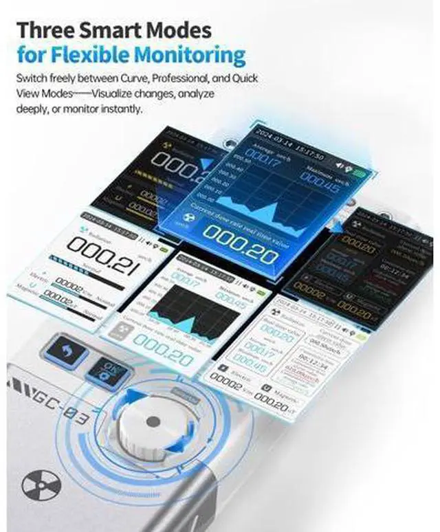 Alt view image 7 of 7 - GC-03 Geiger Counter Electromagnetic Detector, 3in1 Nuclear Radiation Detector EMF Meter, Not Support RF Detection, Handheld Rechargeable Radiation Dosimeter, Gamma Beta X-ray Monitor