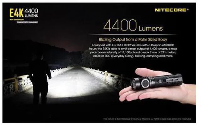 Alt view image 6 of 7 - E4K 4400 Lumen EDC Compact Rechargeable Flashlight with LumenTac Organizer