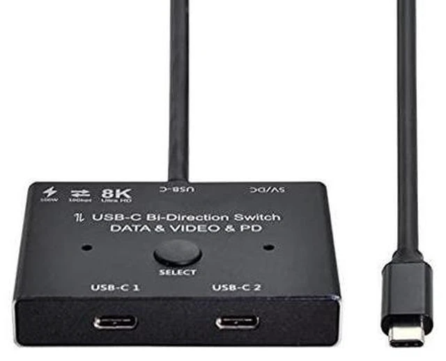 Alt view image 3 of 6 - USB-C Type-C Bi-Direction Switch MST 1 to 2 Hub Support Video Data PD 8K@30hz 100W 10Gbps