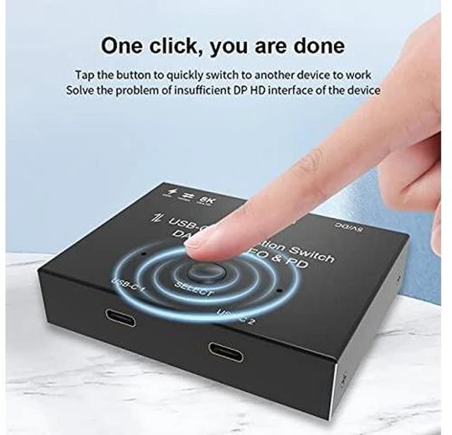 Alt view image 4 of 6 - USB-C Type-C Bi-Direction Switch MST 1 to 2 Hub Support Video Data PD 8K@30hz 100W 10Gbps