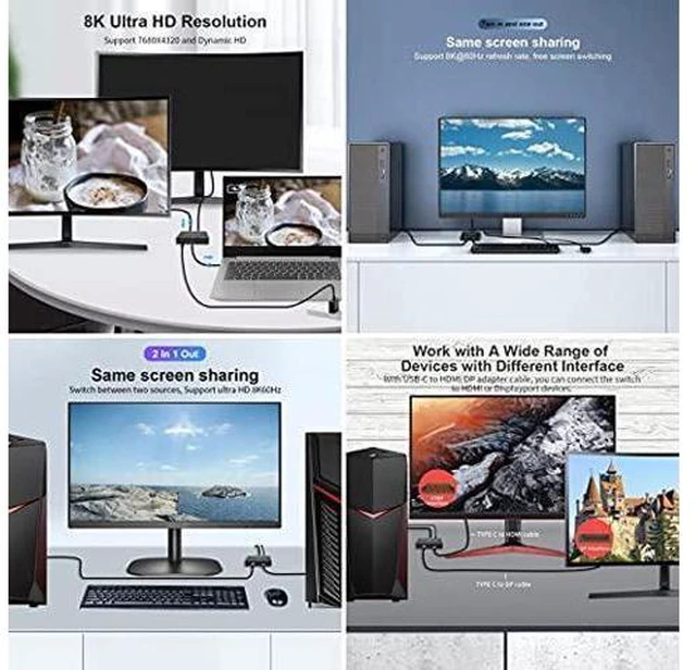 Alt view image 5 of 6 - USB-C Type-C Bi-Direction Switch MST 1 to 2 Hub Support Video Data PD 8K@30hz 100W 10Gbps