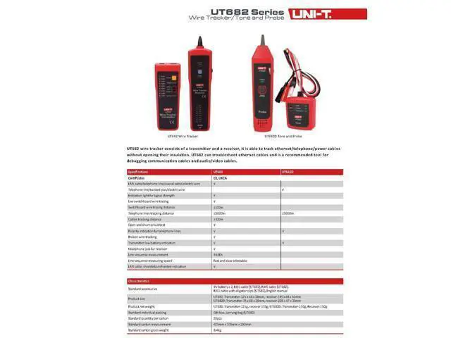 Alt view image 6 of 6 - Cable and Network Tester UT682 UT682D Wire Tracker Toner Probe Telephone Line Network Cable Ethernet LAN Tester Calibration Detector Line Finder(UT682D)