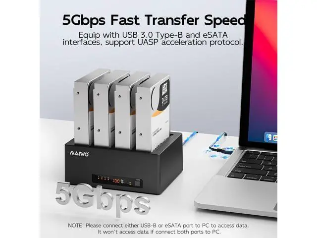 Alt view image 2 of 7 - 4 Bay Hard Drive Docking Station Cloner for 2.5 3.5 Inch SATA HDD SSD, USB 3.0 5Gbps Speed with UASP, 96TB Capacity, External HDD Duplicator Reader